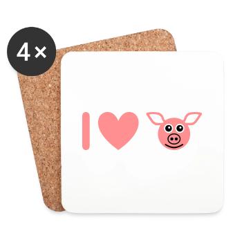 ★ Design colors changeable ★ I love pigs - Coasters (set of 4) - white - Front