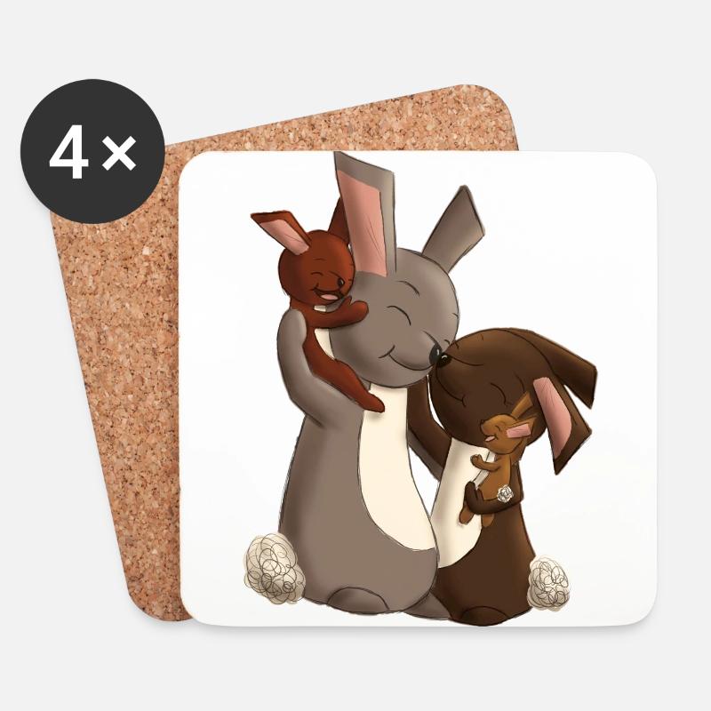 Hasenfamilie - Untersetzer (4er-Set) - Weiß