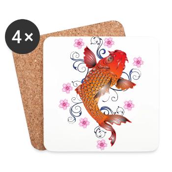 Japanische Pfirsiche (Koi) - Untersetzer (4er-Set) - Weiß - Vorne