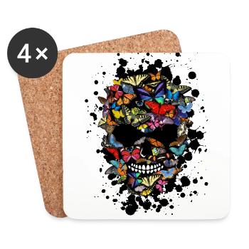 tete de mort papillon skull tache forme crane fant - Dessous de verre (lot de 4) - blanc - Devant