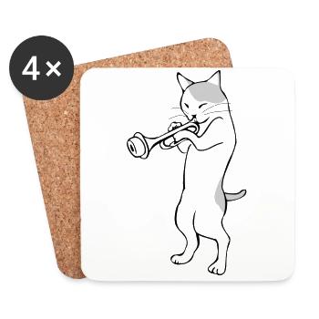 Trompette, chat - Dessous de verre (lot de 4) - blanc - Devant