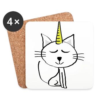 Chat dessin minou cadeau anniversaire Licorne - Dessous de verre (lot de 4) - blanc - Devant