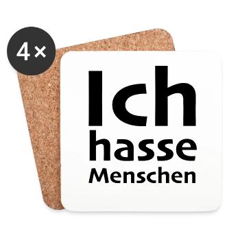 Ich hasse Menschen - Menschenhasser - Geschenk Fun - Untersetzer (4er-Set) - Weiß - Vorne