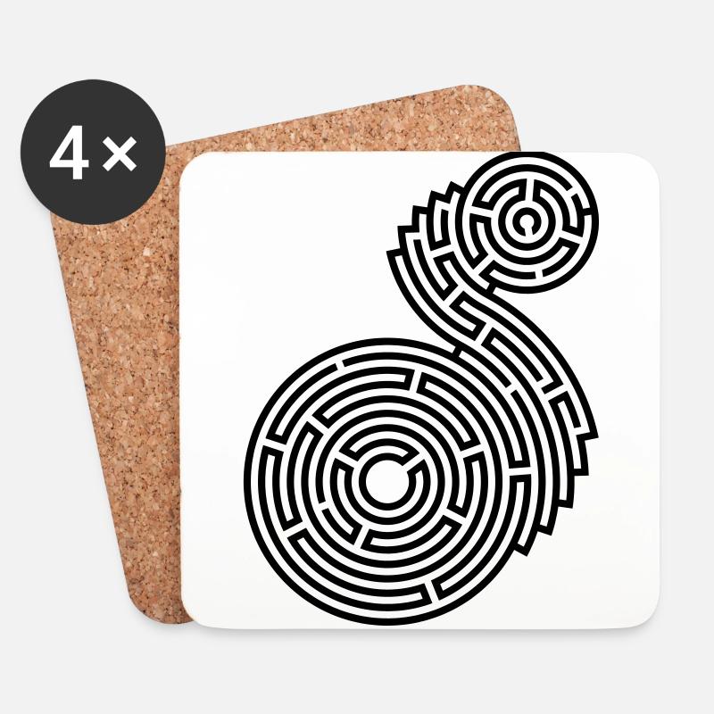 rundes zweiteiliges Labyrinth - Untersetzer (4er-Set) - Weiß