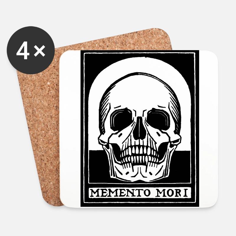 Memento Mori (schwarze Version) - Untersetzer (4er-Set) - Weiß
