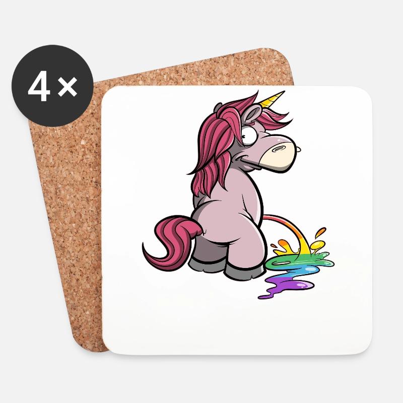 Einhorn macht Pipi in Regenbogenfarben - Untersetzer (4er-Set) - Weiß