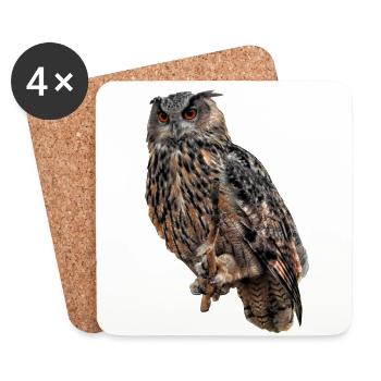 The eagle owl is a hunter of the dusk and the night. - Coasters (set of 4) - white - Front