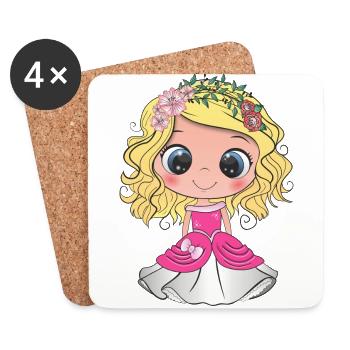 Blauäugige blonde Prinzessin und rosa Kleid - Untersetzer (4er-Set) - Weiß - Vorne