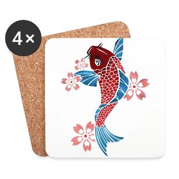 Carpe koi - Dessous de verre (lot de 4) - blanc - Devant