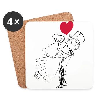 Cartoon bride and groom heart bride groom wedding marriage - Coasters (set of 4) - white - Front