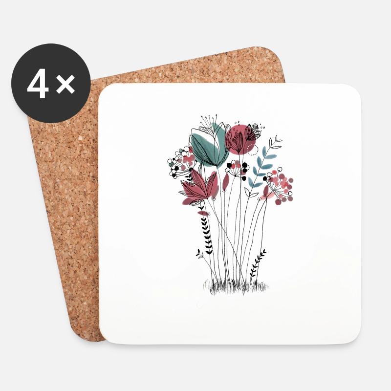 Vintage Blumen - Untersetzer (4er-Set) - Weiß
