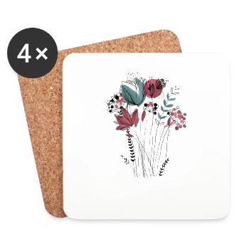 Fleurs vintage - Dessous de verre (lot de 4) - blanc - Devant