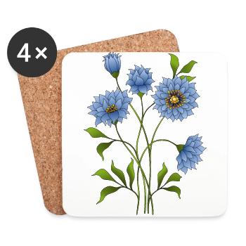 Fleurs bleues - Dessous de verre (lot de 4) - blanc - Devant