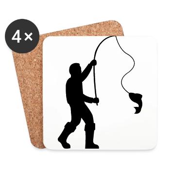 Fisherman with fishing rod and fish - Coasters (set of 4) - white - Front