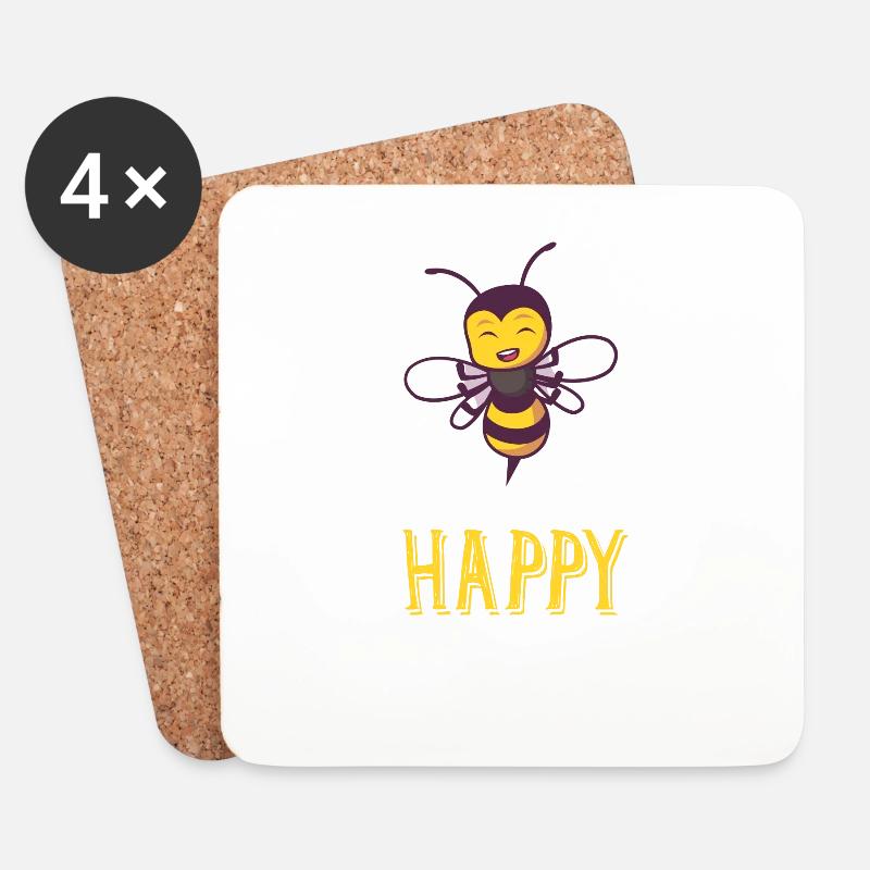 bee happy glückliche Biene die sich freut Geschenk - Untersetzer (4er-Set) - Weiß
