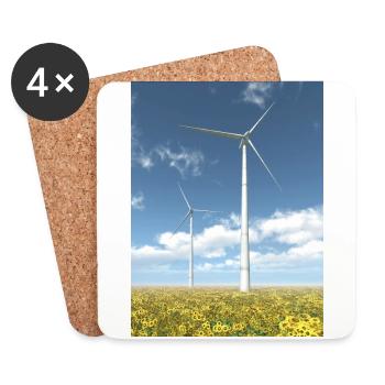 Wind turbines with sunflowers - Coasters (set of 4) - white - Front