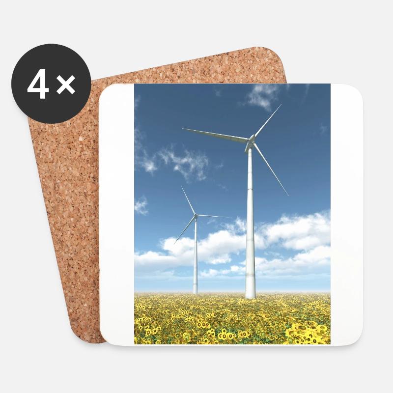Windkraftanlagen mit Sonnenblumen - Untersetzer (4er-Set) - Weiß
