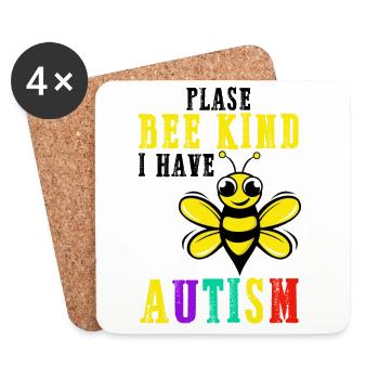 Please Bee Kind I Have Autism - Coasters (set of 4) - white - Front