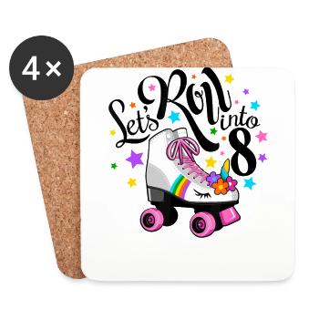 Lets roll into 8 Birthday Unicorn Roller skate - Dessous de verre (lot de 4) - blanc - Devant