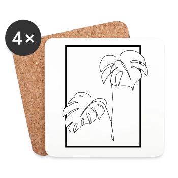 Monstera, plante d'intérieur, cadeau, nature, lineart - Dessous de verre (lot de 4) - blanc - Devant