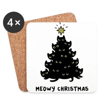 Christmas t-shirt christmas tree cat christmas party gift - Coasters (set of 4) - white - Front