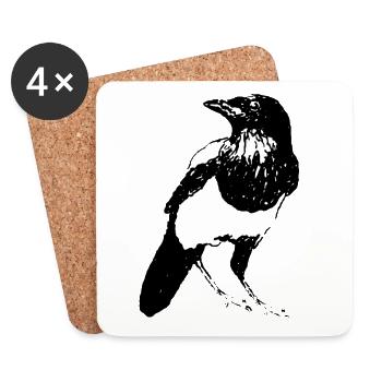 Magpie Bird * Jack Joblin Design - Coasters (set of 4) - white - Front