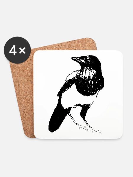 Elster Vogel * Magpie Bird * Jack Joblin Design - Untersetzer (4er-Set) - Weiß