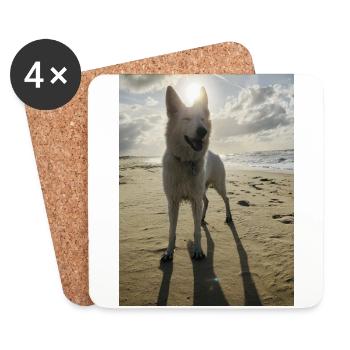 Chien sur la plage - Dessous de verre (lot de 4) - blanc - Devant