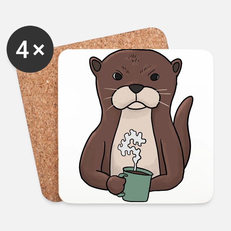 Mürrischer Otter mit Kaffee Morgenmuffel - Untersetzer (4er-Set) - Weiß