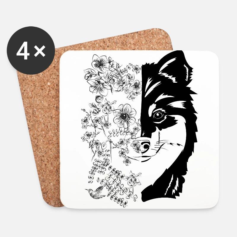 Finnischer Lapphund mit Blumen - Untersetzer (4er-Set) - Weiß