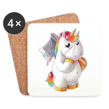 Cartoon unicorn with ax - Coasters (set of 4) - white - Front