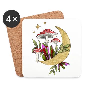 Champignons au clair de lune - Dessous de verre (lot de 4) - blanc - Devant