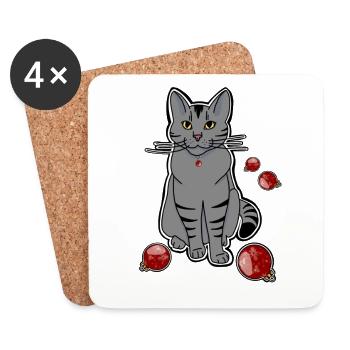 Chat de Noël - Dessous de verre (lot de 4) - blanc - Devant
