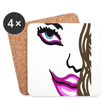 Yeux sur visage - Art Face aux lèvres roses - Dessous de verre (lot de 4) - blanc - Devant