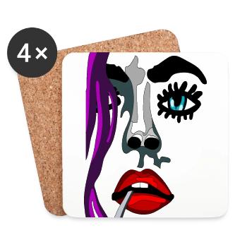 Visage Oeil Cheveux Bouche Nez Art Graffiti Style - Dessous de verre (lot de 4) - blanc - Devant