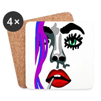 Auge auf mit roten Lippen - fhscribble Gesicht - Untersetzer (4er-Set) - Weiß - Vorne
