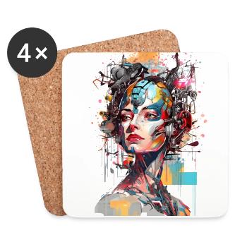 Portrait eines weiblichen AI Androiden/Cyborg - Untersetzer (4er-Set) - Weiß - Vorne