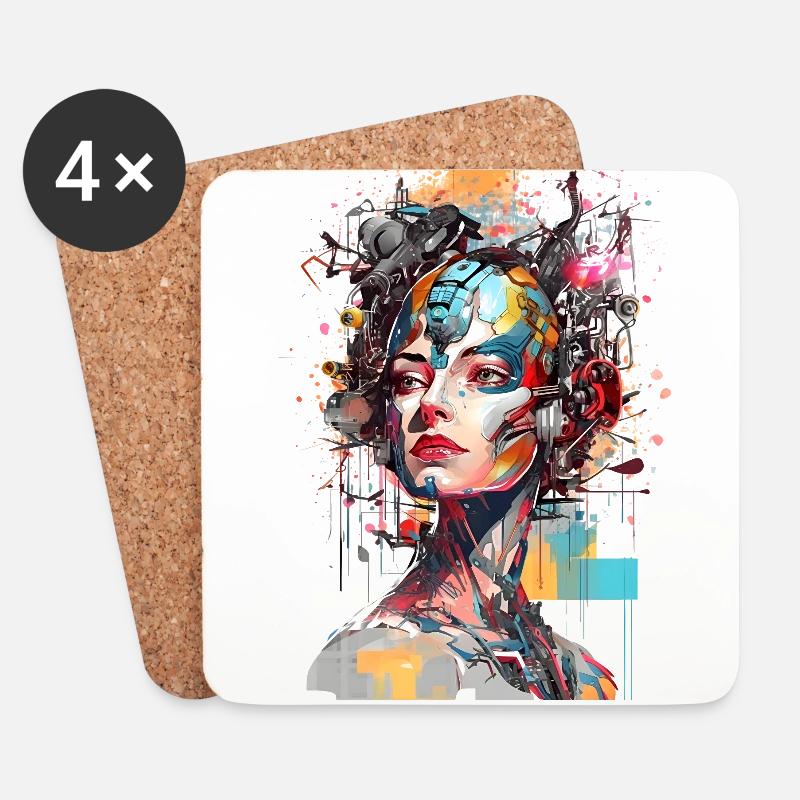 Portrait eines weiblichen AI Androiden/Cyborg - Untersetzer (4er-Set) - Weiß