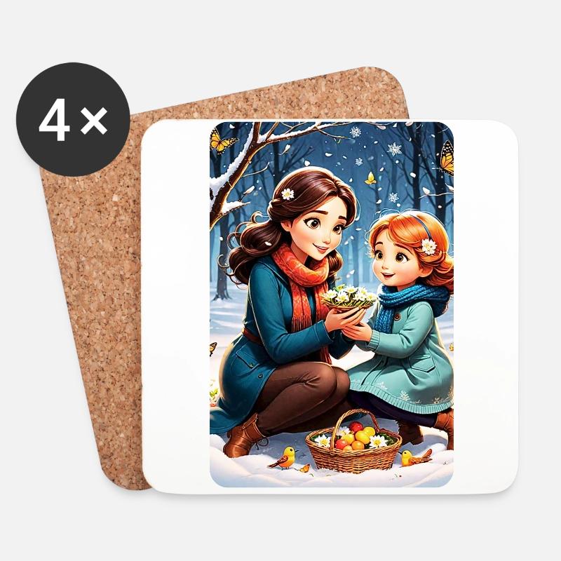 personalisiertes Design-Muttergeschenk - Untersetzer (4er-Set) - Weiß