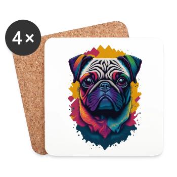 Carlin chien couleur explosion chiens illustration - Dessous de verre (lot de 4) - blanc - Devant