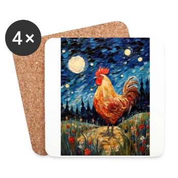 Chicken Van Gogh Starry Night Style - Coasters (set of 4) - white - Front