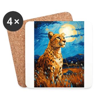Cheetah, Van Gogh, Starry Night, Animal - Coasters (set of 4) - white - Front