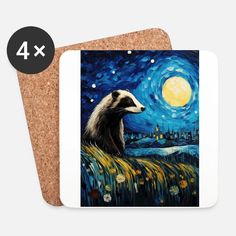 dachs, van gogh, sternennacht, tier - Untersetzer (4er-Set) - Weiß