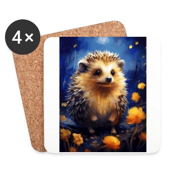 Hedgehog, Van Gogh, Starry Night, Animal - Coasters (set of 4) - white - Front