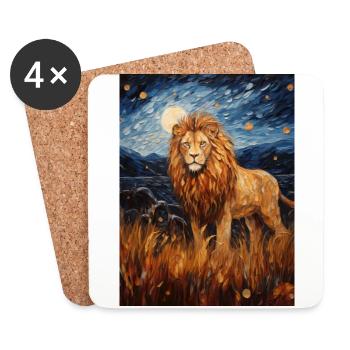 Lion, Van Gogh, Starry Night, Animal, Lions - Coasters (set of 4) - white - Front