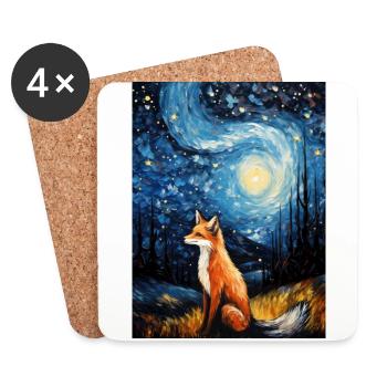 Fox, Starry Night, Van Gogh, Style - Coasters (set of 4) - white - Front