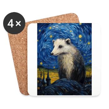 Opossum, Van Gogh, Nuit Étoilée, Animal - Dessous de verre (lot de 4) - blanc - Devant