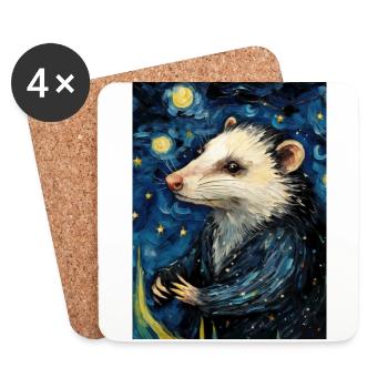 Opossum, Van Gogh, Starry Night, Animal - Coasters (set of 4) - white - Front