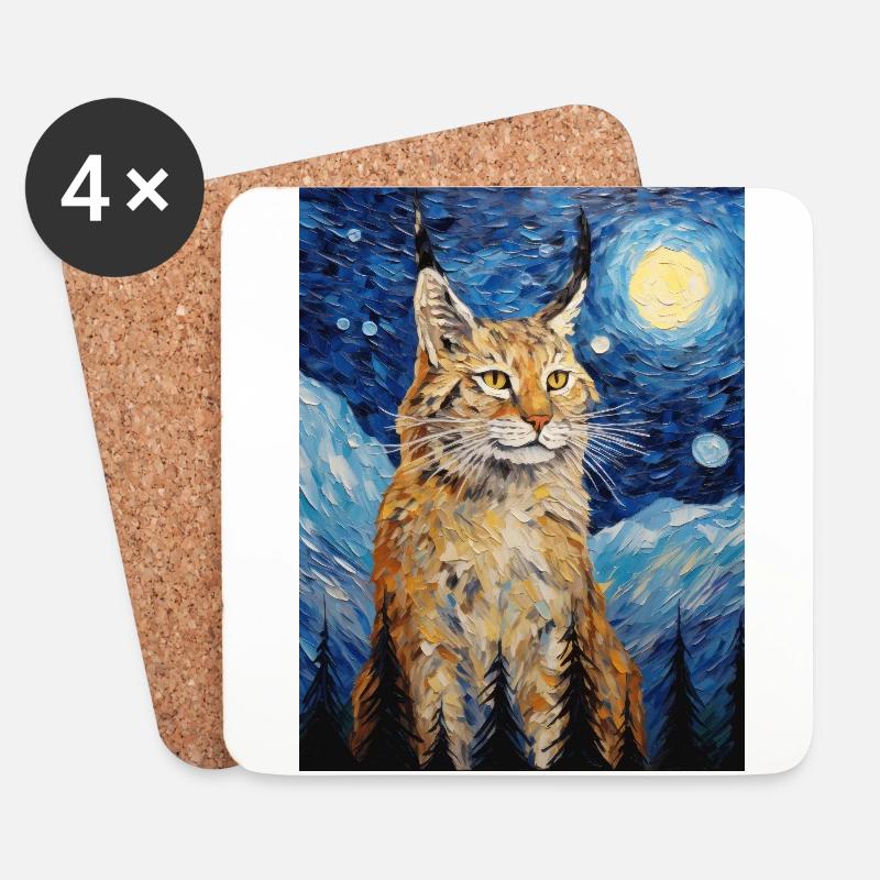 luchs, van gogh, sternennacht, tier - Untersetzer (4er-Set) - Weiß