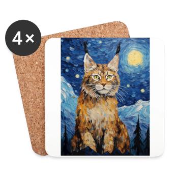 luchs, van gogh, sternennacht, tier - Untersetzer (4er-Set) - Weiß - Vorne